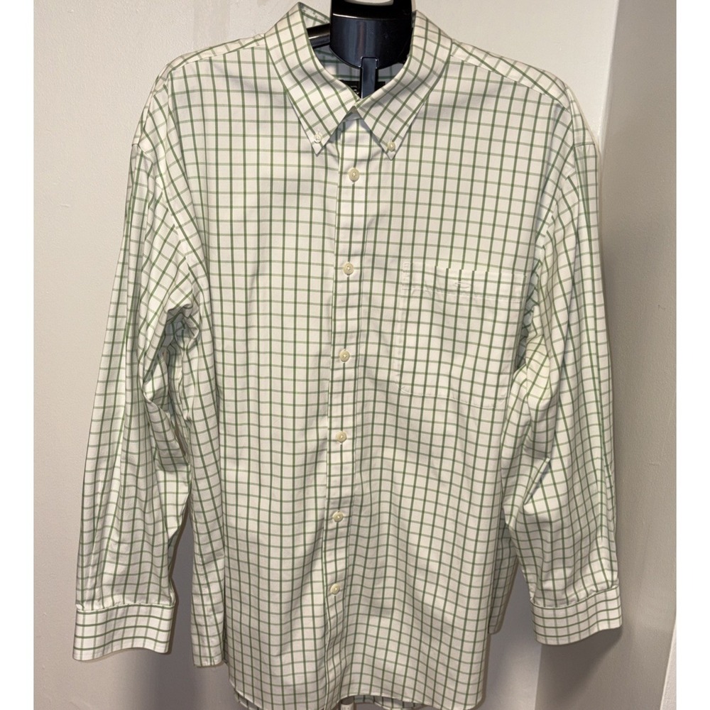 Orvis Shirt Men's Size XXL White‎ W Green Plaid Long Sleeve Casual